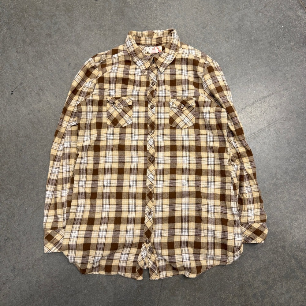 Ocean Pacific OP Brown Tan Plaid Flannel Button Down Shirt XL 15/17